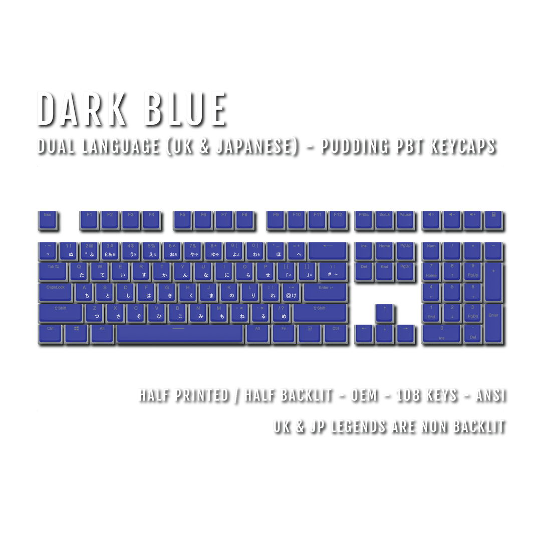 Dark Blue UK & Japanese Dual Language PBT Pudding Keycaps