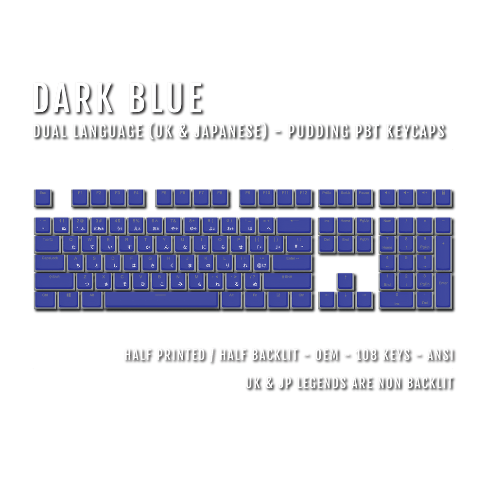 Dark Blue UK & Japanese Dual Language PBT Pudding Keycaps Krome Keycaps LTD Kanji Pudding