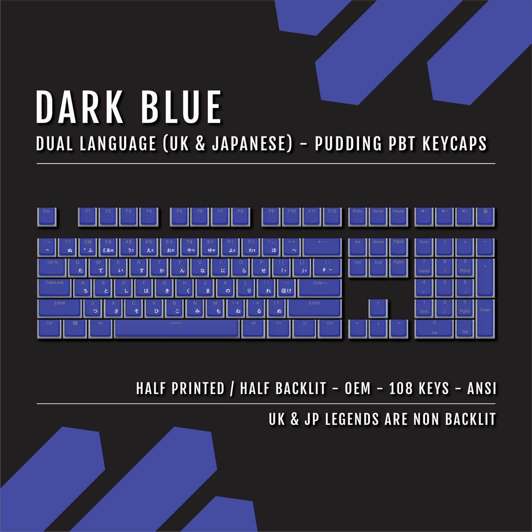 Dark Blue UK & Japanese Dual Language PBT Pudding Keycaps Krome Keycaps LTD Kanji Pudding