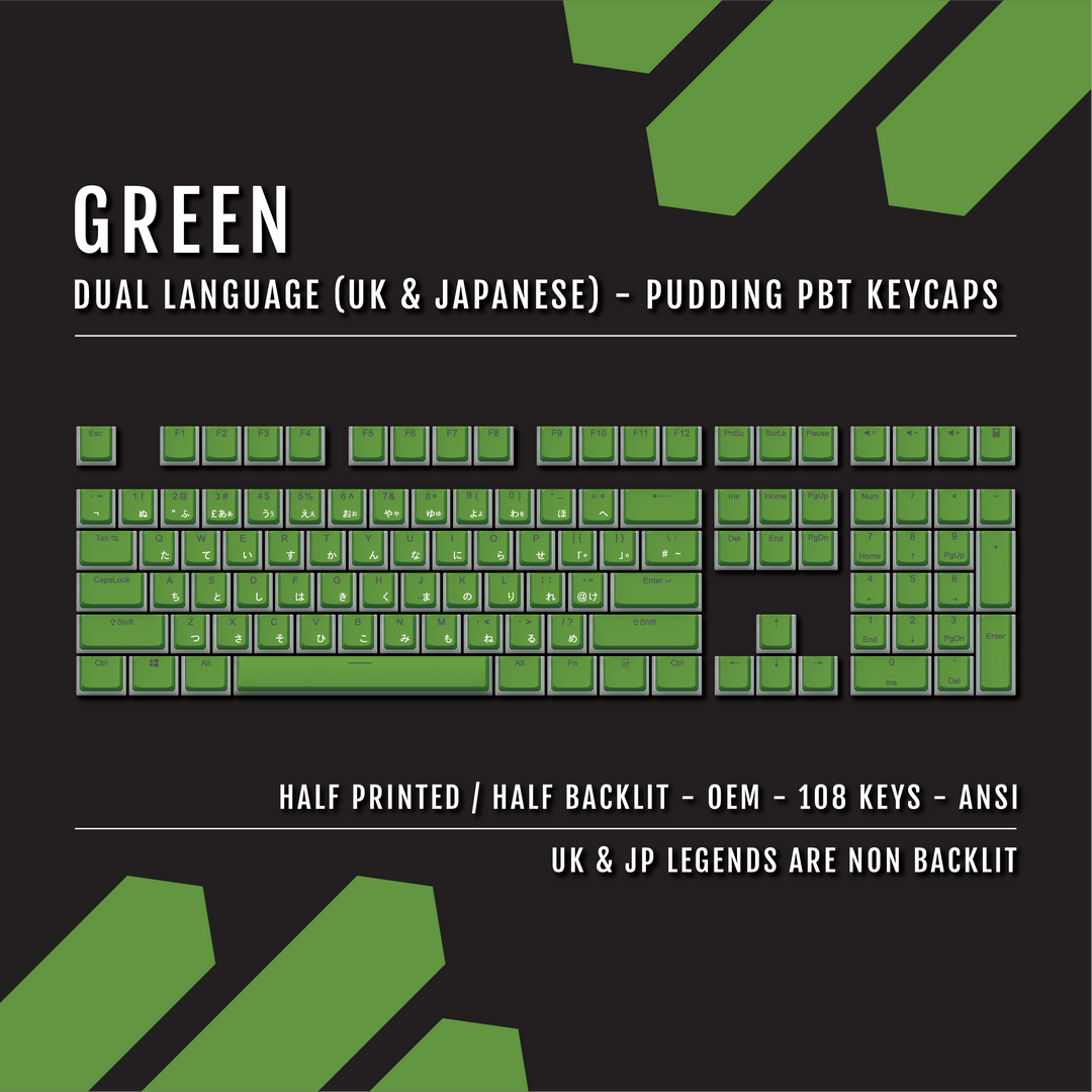 Green UK & Japanese Dual Language PBT Pudding Keycaps Krome Keycaps LTD Kanji Pudding