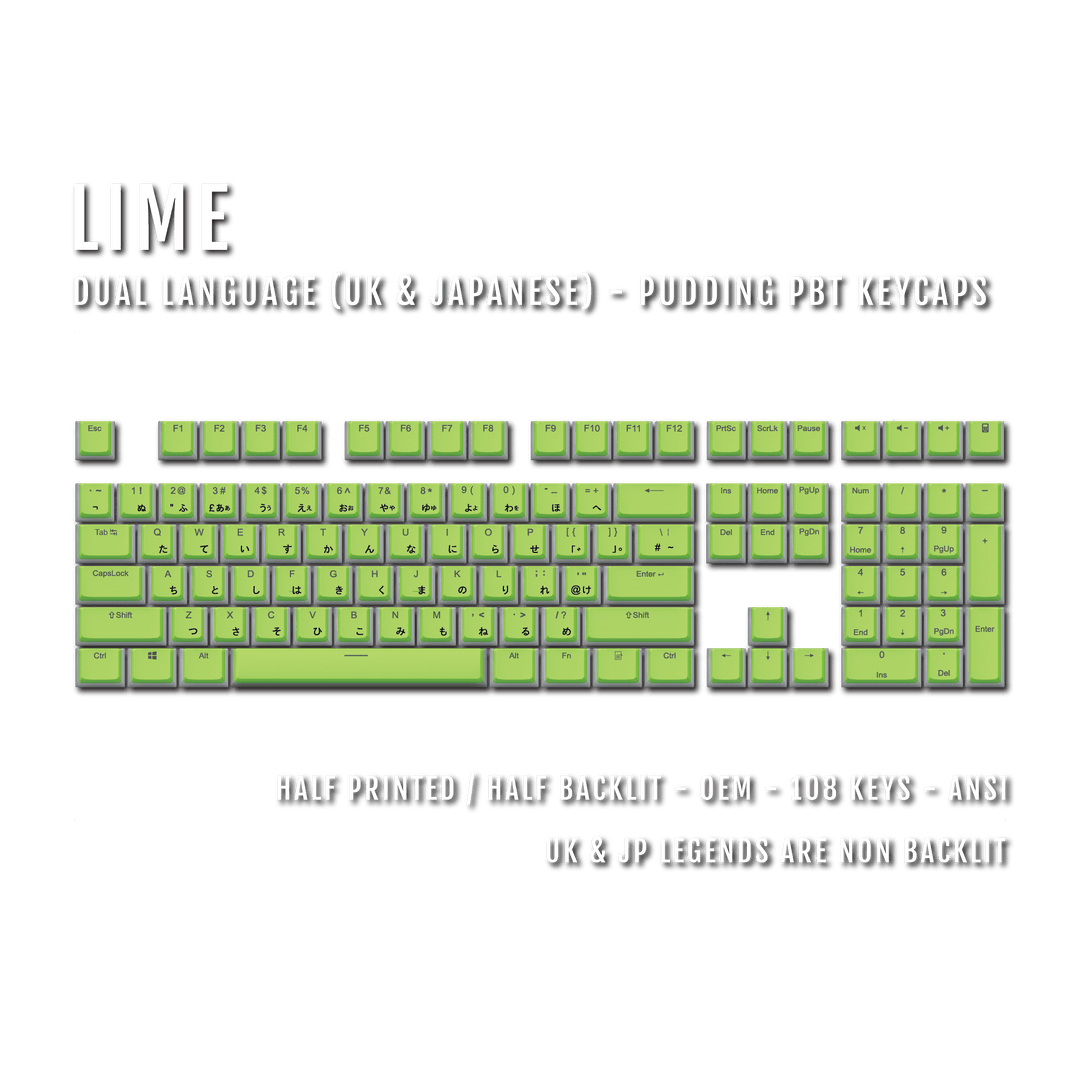 Lime UK & Japanese Dual Language PBT Pudding Keycaps