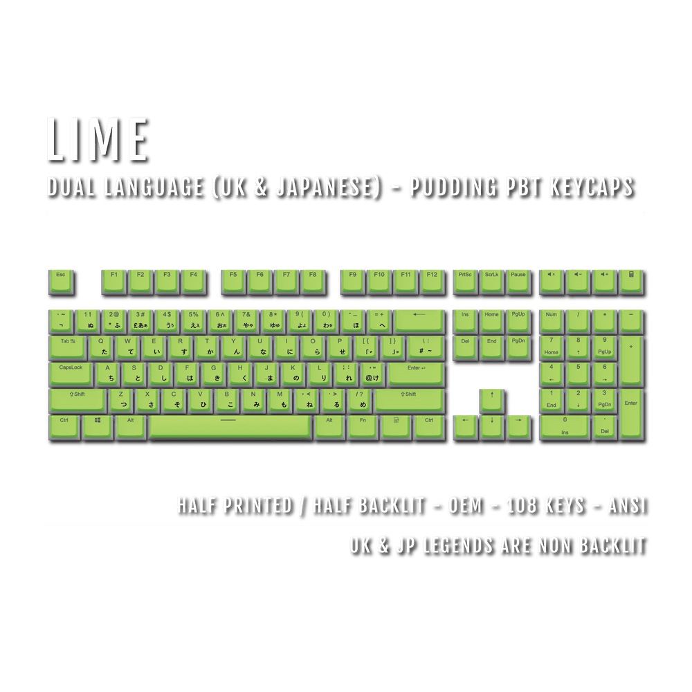 Lime UK & Japanese Dual Language PBT Pudding Keycaps Krome Keycaps LTD Kanji Pudding