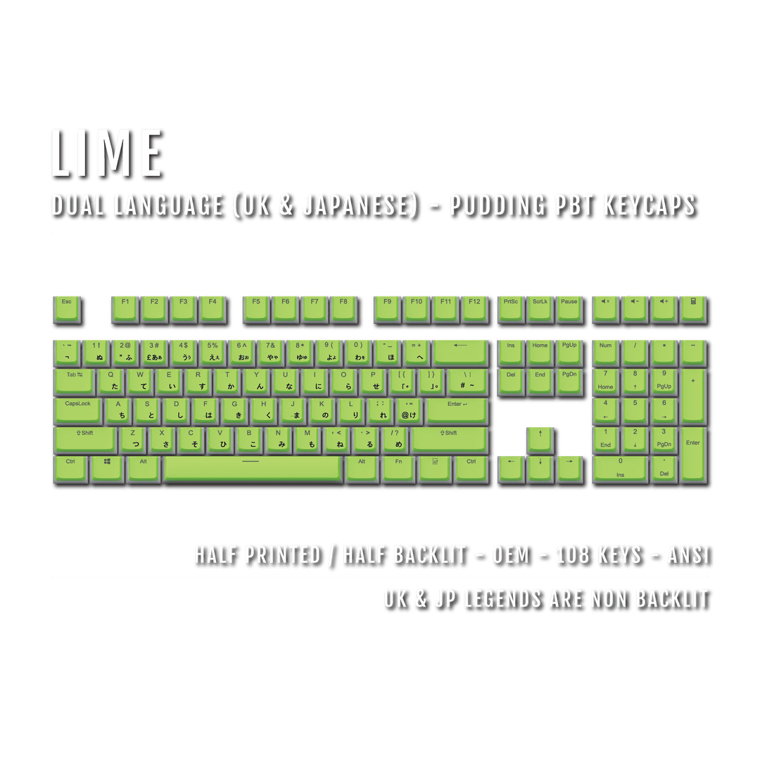 Lime UK & Japanese Dual Language PBT Pudding Keycaps Krome Keycaps LTD Kanji Pudding