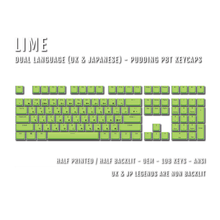 Lime UK & Japanese Dual Language PBT Pudding Keycaps Krome Keycaps LTD Kanji Pudding