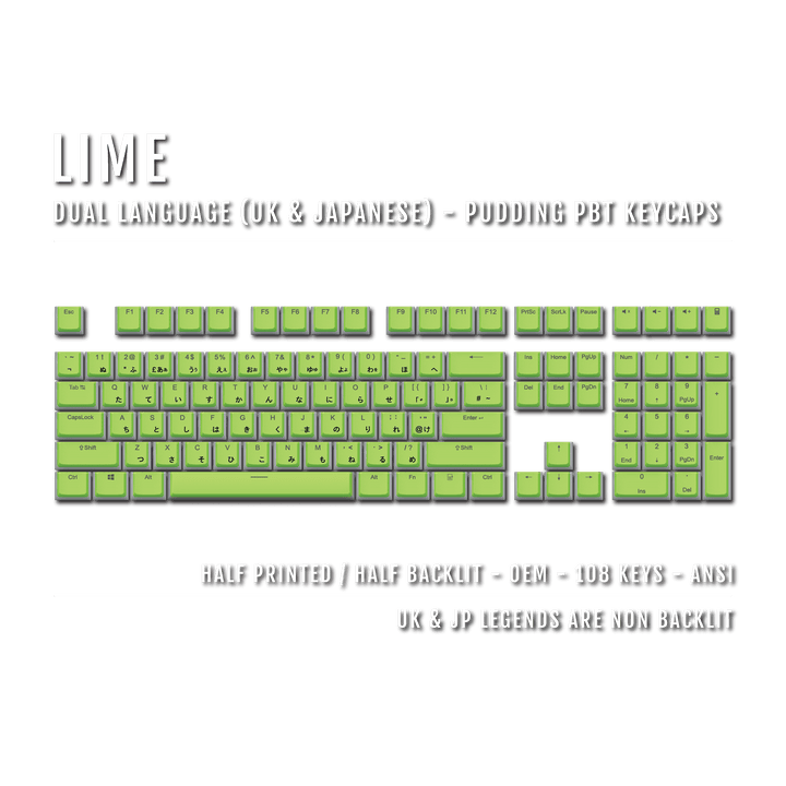 Lime UK & Japanese Dual Language PBT Pudding Keycaps