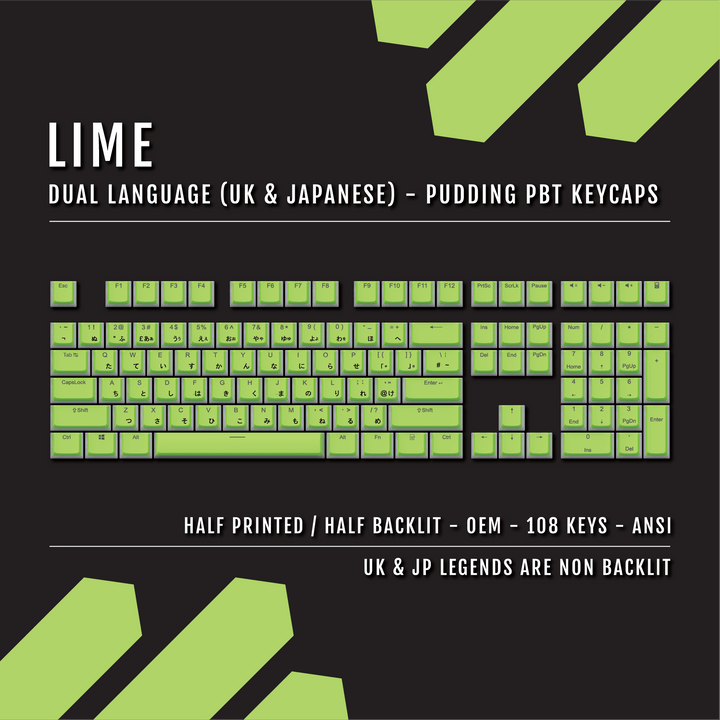 Lime UK & Japanese Dual Language PBT Pudding Keycaps