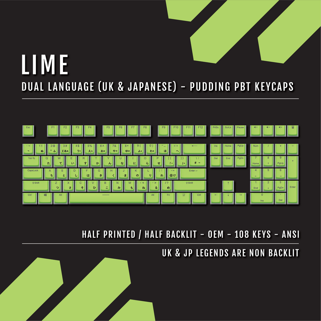 Lime UK & Japanese Dual Language PBT Pudding Keycaps Krome Keycaps LTD Kanji Pudding