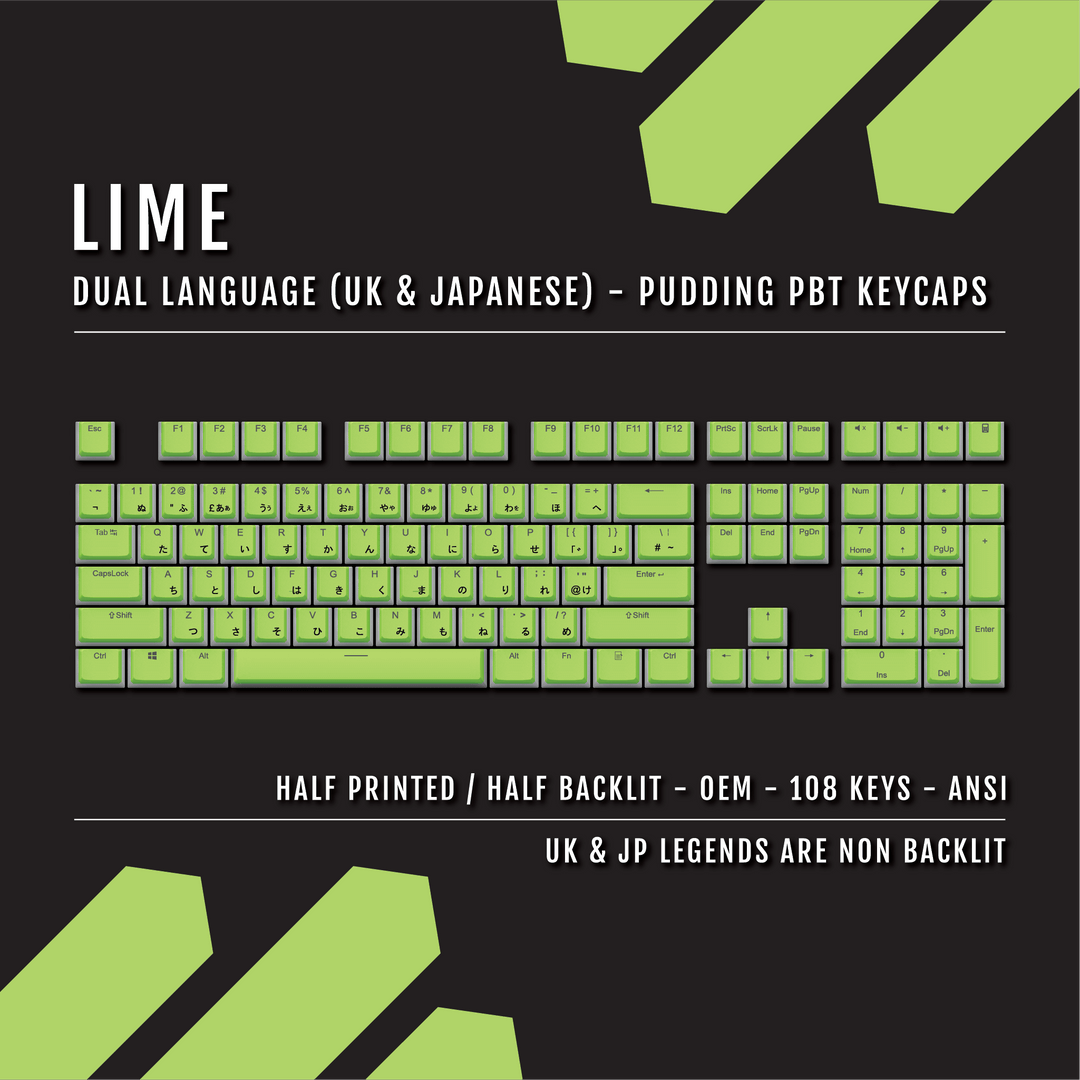 Lime UK & Japanese Dual Language PBT Pudding Keycaps