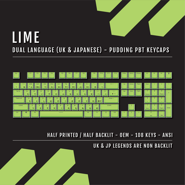 Lime UK & Japanese Dual Language PBT Pudding Keycaps Krome Keycaps LTD Kanji Pudding
