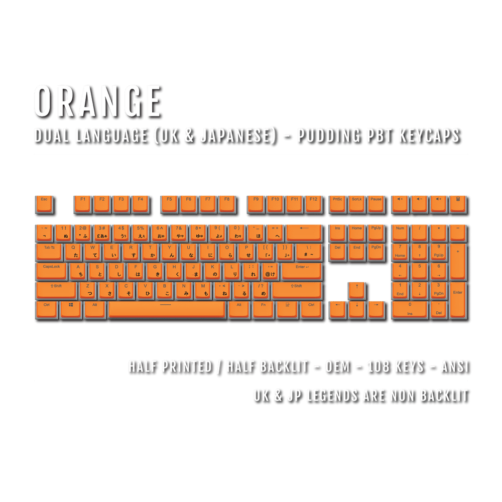 Orange UK & Japanese Dual Language PBT Pudding Keycaps Krome Keycaps LTD Kanji Pudding