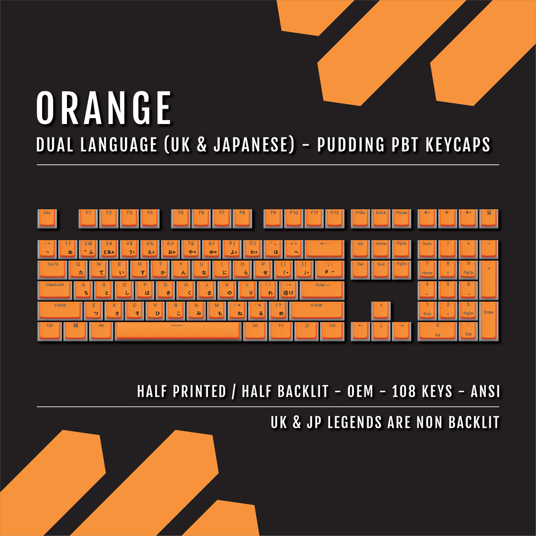 Orange UK & Japanese Dual Language PBT Pudding Keycaps Krome Keycaps LTD Kanji Pudding