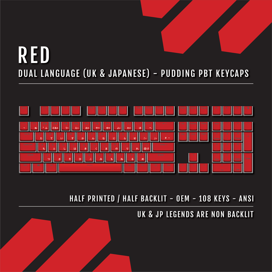 Red UK & Japanese Dual Language PBT Pudding Keycaps Krome Keycaps LTD Kanji Pudding