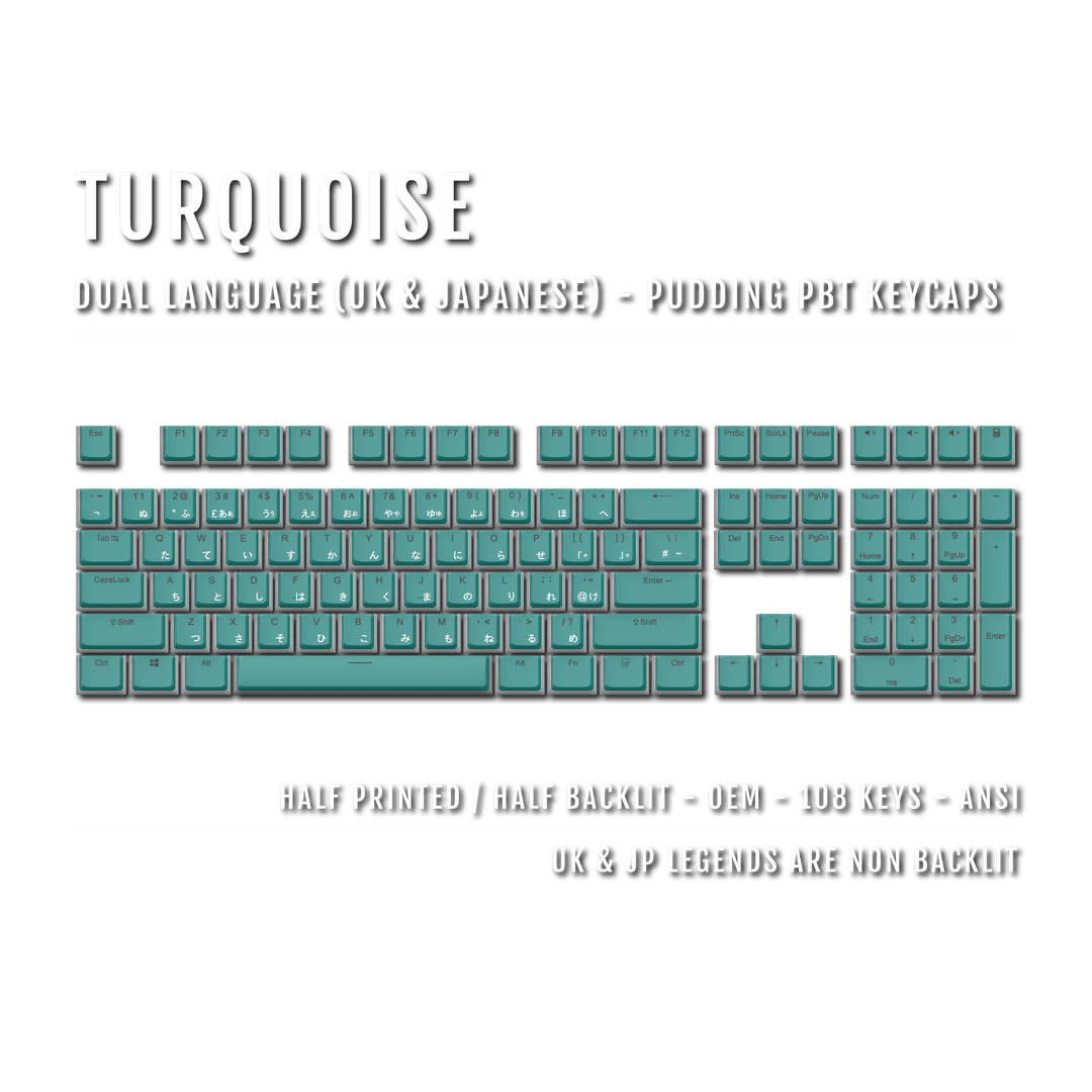 Turquoise UK & Japanese Dual Language PBT Pudding Keycaps