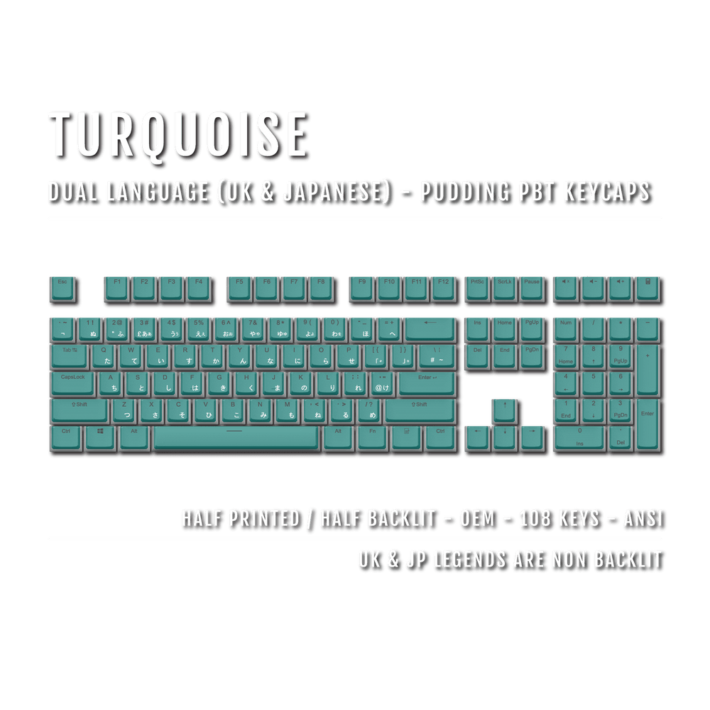 Turquoise UK & Japanese Dual Language PBT Pudding Keycaps Krome Keycaps LTD Kanji Pudding
