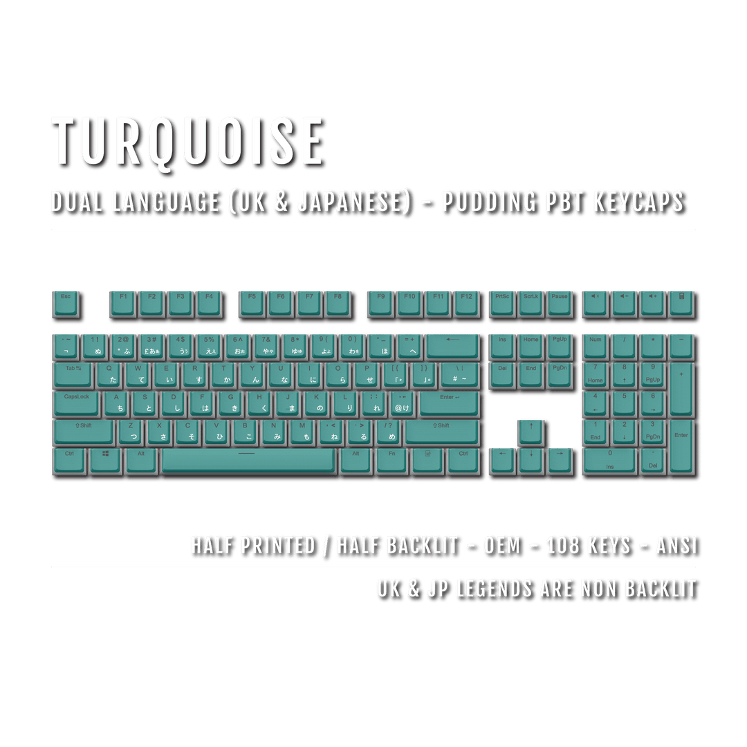 Turquoise UK & Japanese Dual Language PBT Pudding Keycaps