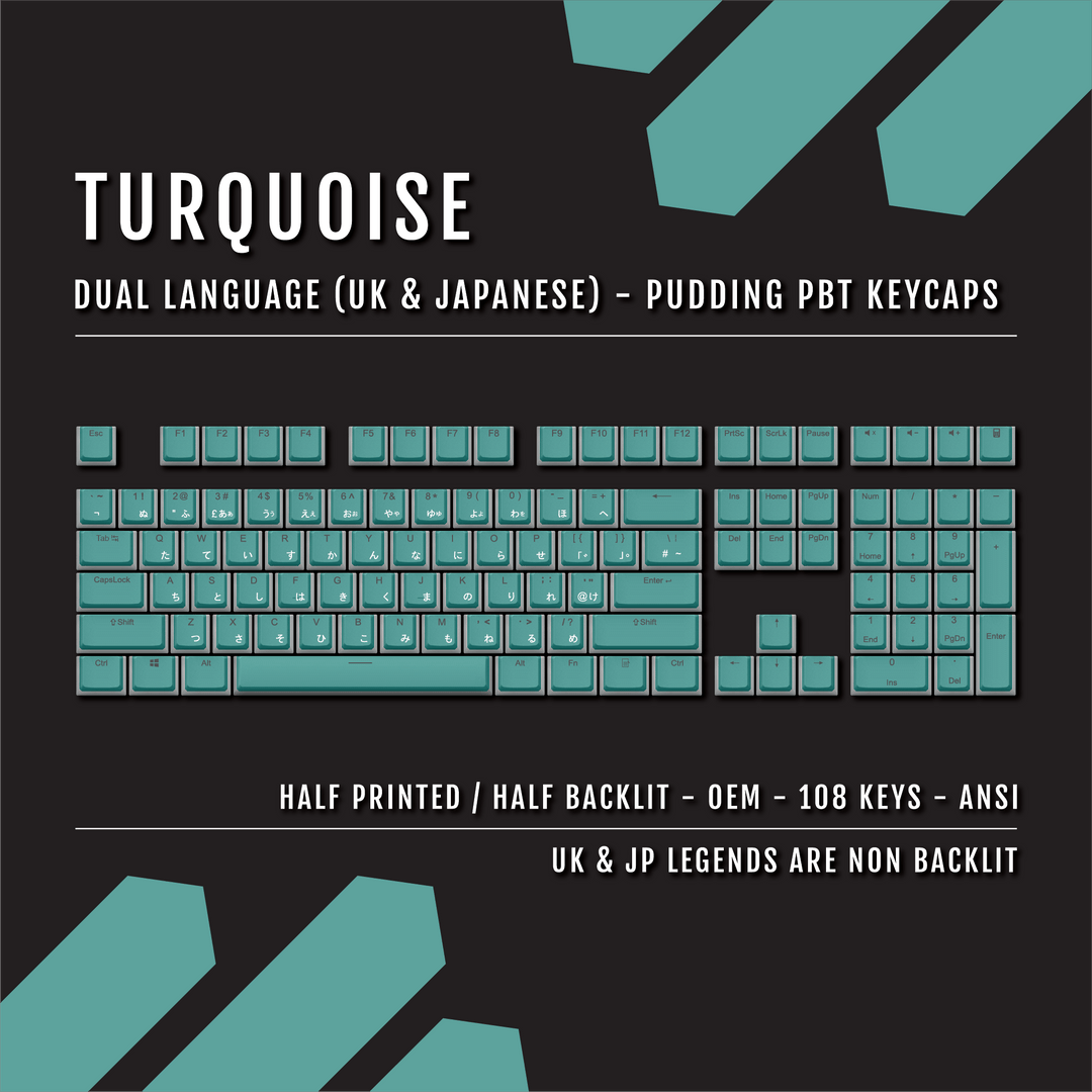 Turquoise UK & Japanese Dual Language PBT Pudding Keycaps Krome Keycaps LTD Kanji Pudding