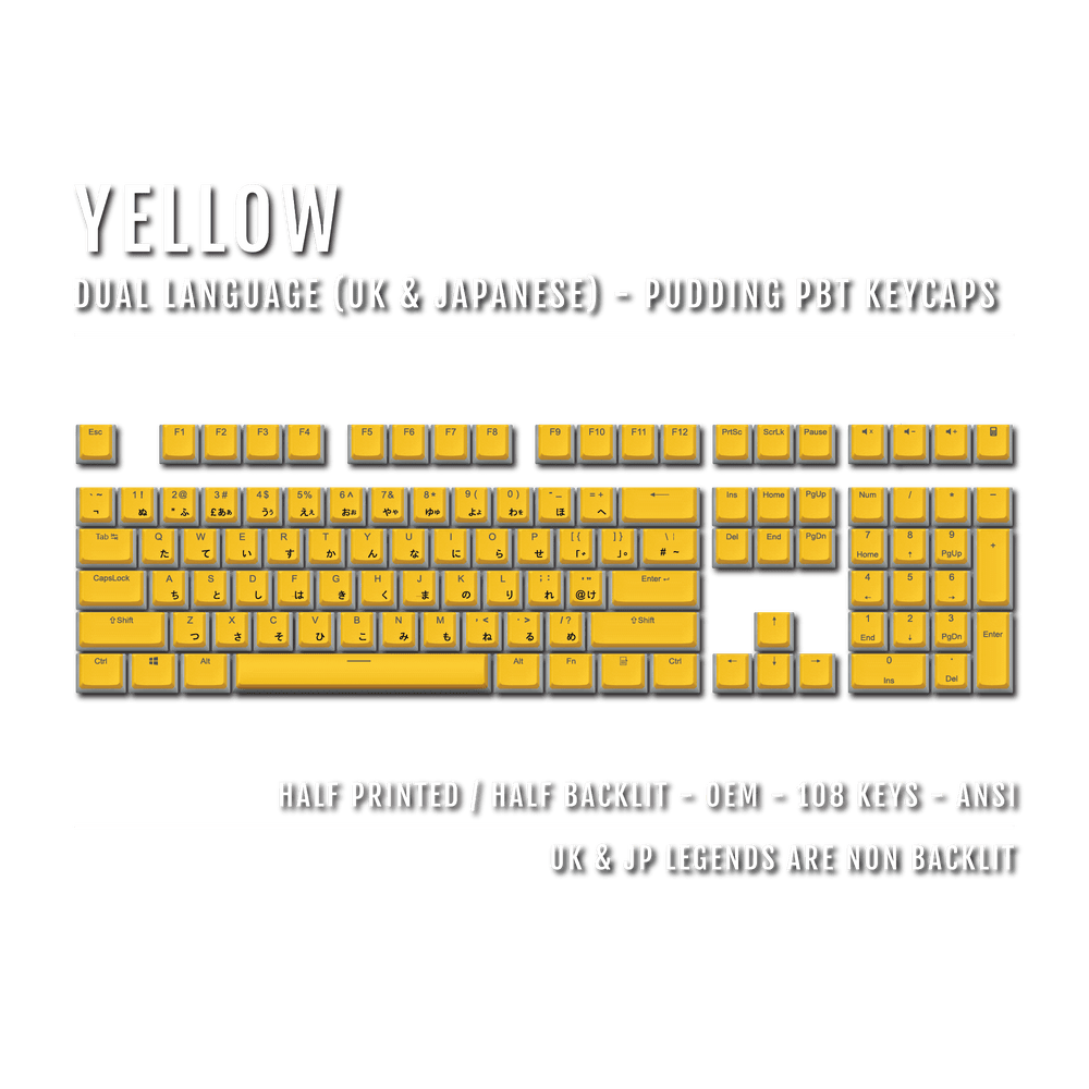 Yellow UK & Japanese Dual Language PBT Pudding Keycaps Krome Keycaps LTD Kanji Pudding