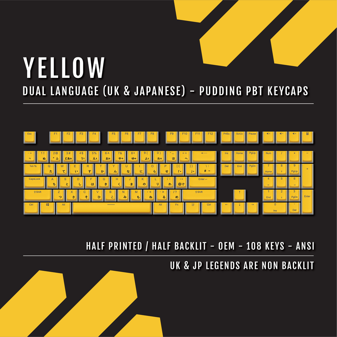 Yellow UK & Japanese Dual Language PBT Pudding Keycaps Krome Keycaps LTD Kanji Pudding