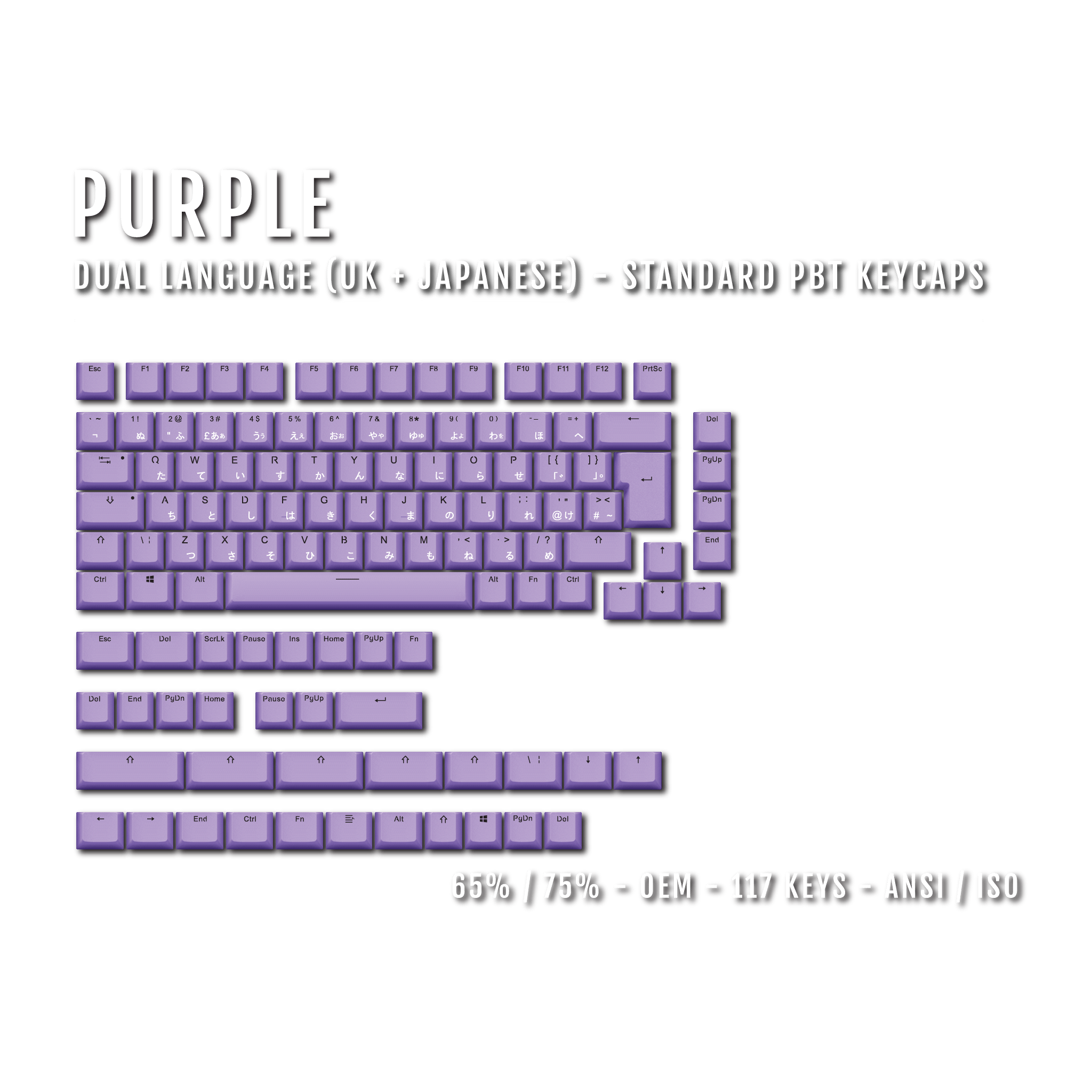 Purple UK & Japanese Dual Language PBT Keycaps – 65/75% – Krome