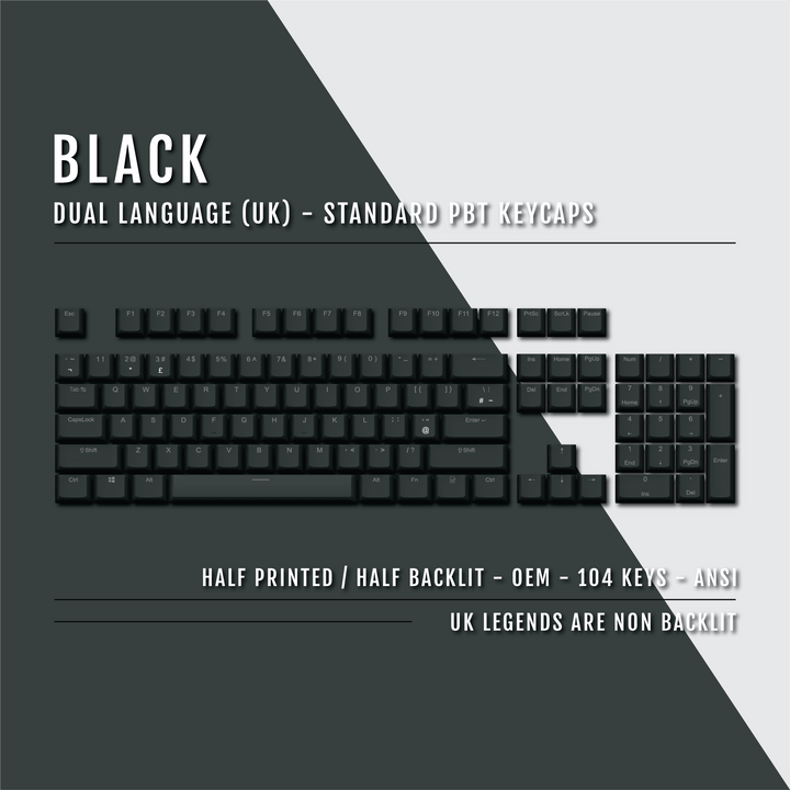 Black UK Dual Language PBT Keycaps Krome Keycaps LTD Single Colour, UK