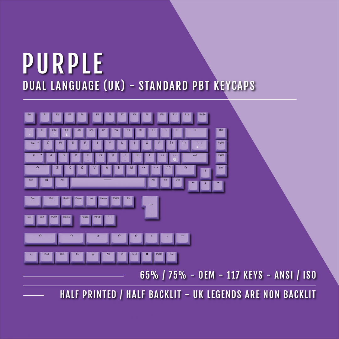 Purple UK Dual Language PBT Keycaps - 65/75% Krome Keycaps LTD Single Colour, UK