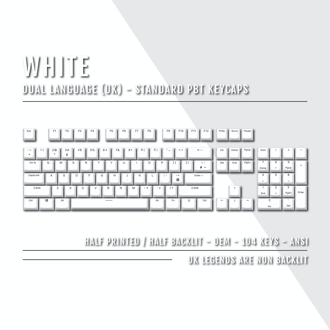 White UK Dual Language PBT Keycaps Krome Keycaps LTD Single Colour, UK