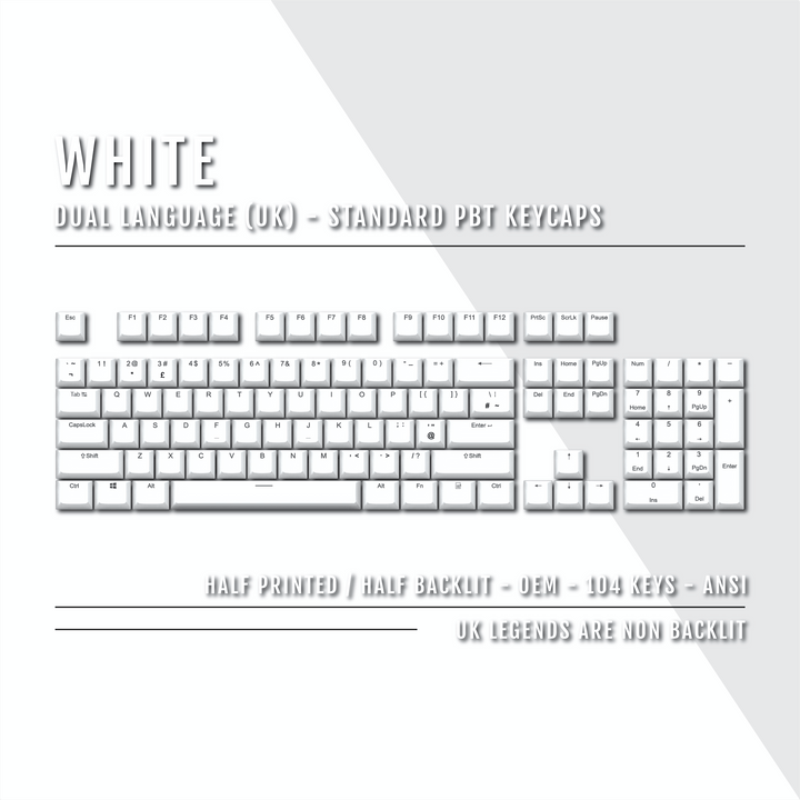 White UK Dual Language PBT Keycaps Krome Keycaps LTD Single Colour, UK