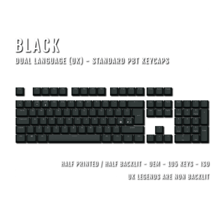 Black UK Dual Language PBT Keycaps Krome Keycaps LTD Single Colour, UK