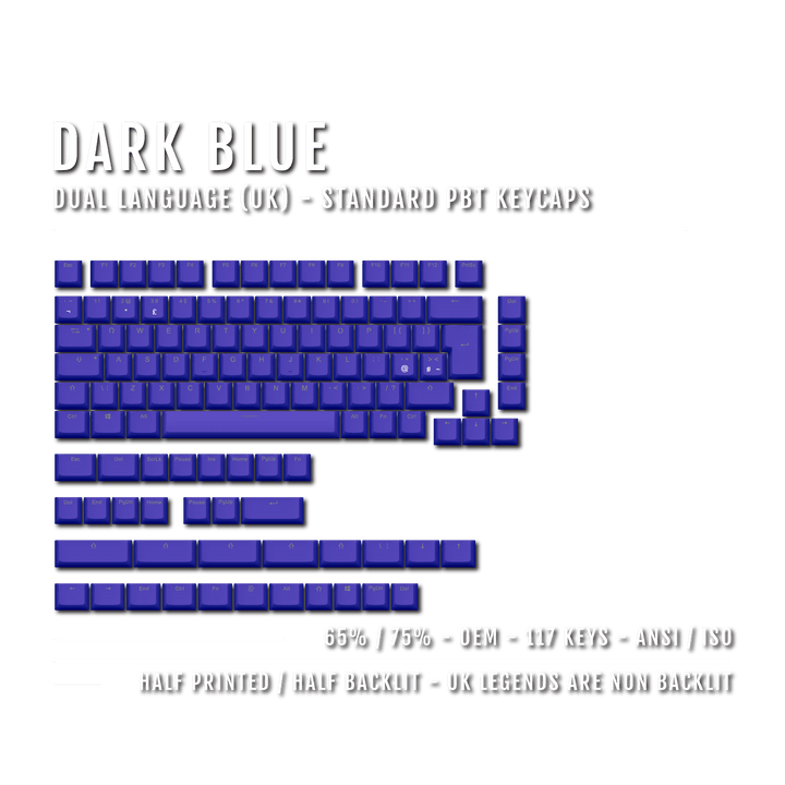 Dark Blue UK & Dual Language PBT Keycaps – 65/75% Krome Keycaps LTD Single Colour, UK