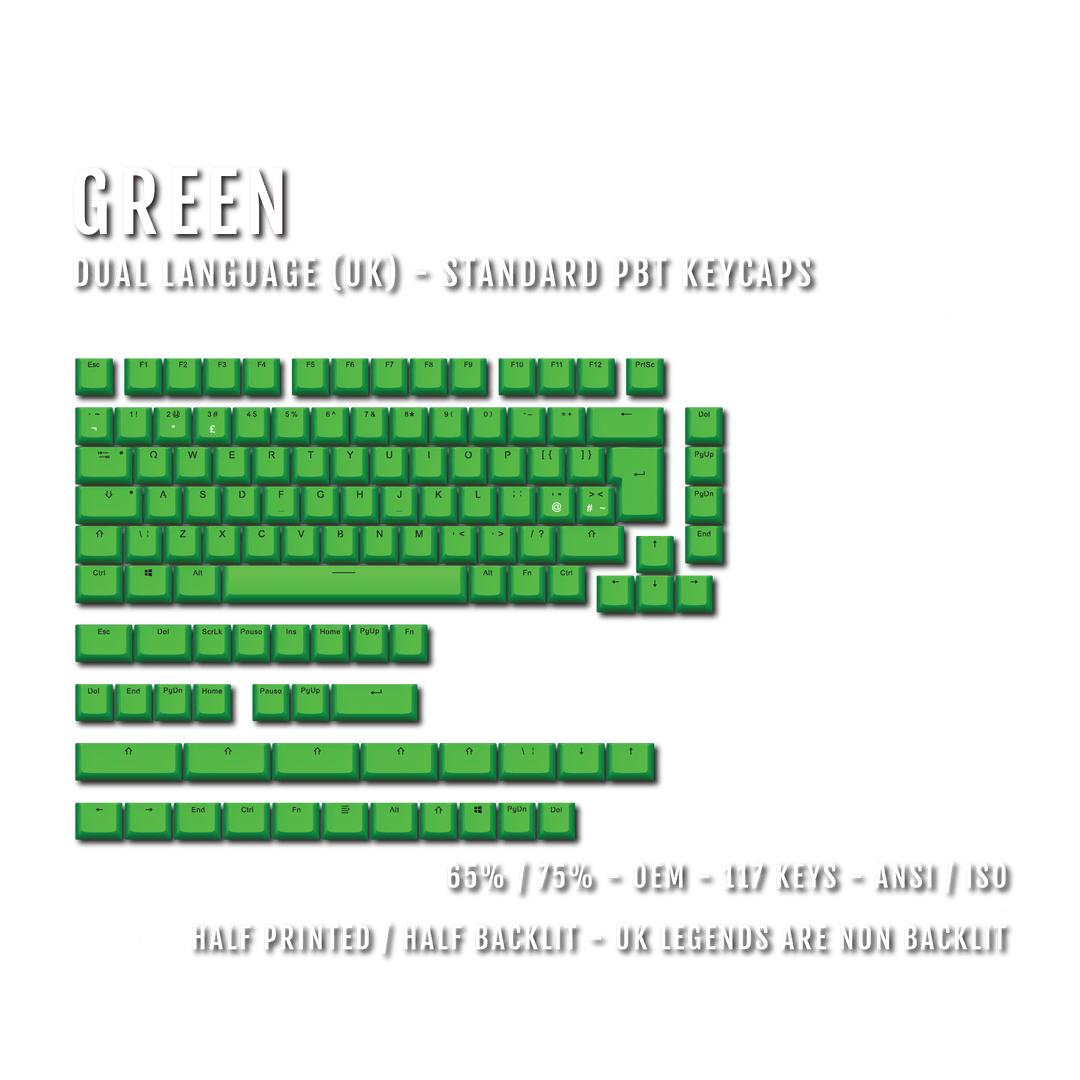 Green UK Dual Language PBT Keycaps - 65/75% Krome Keycaps LTD Single Colour, UK