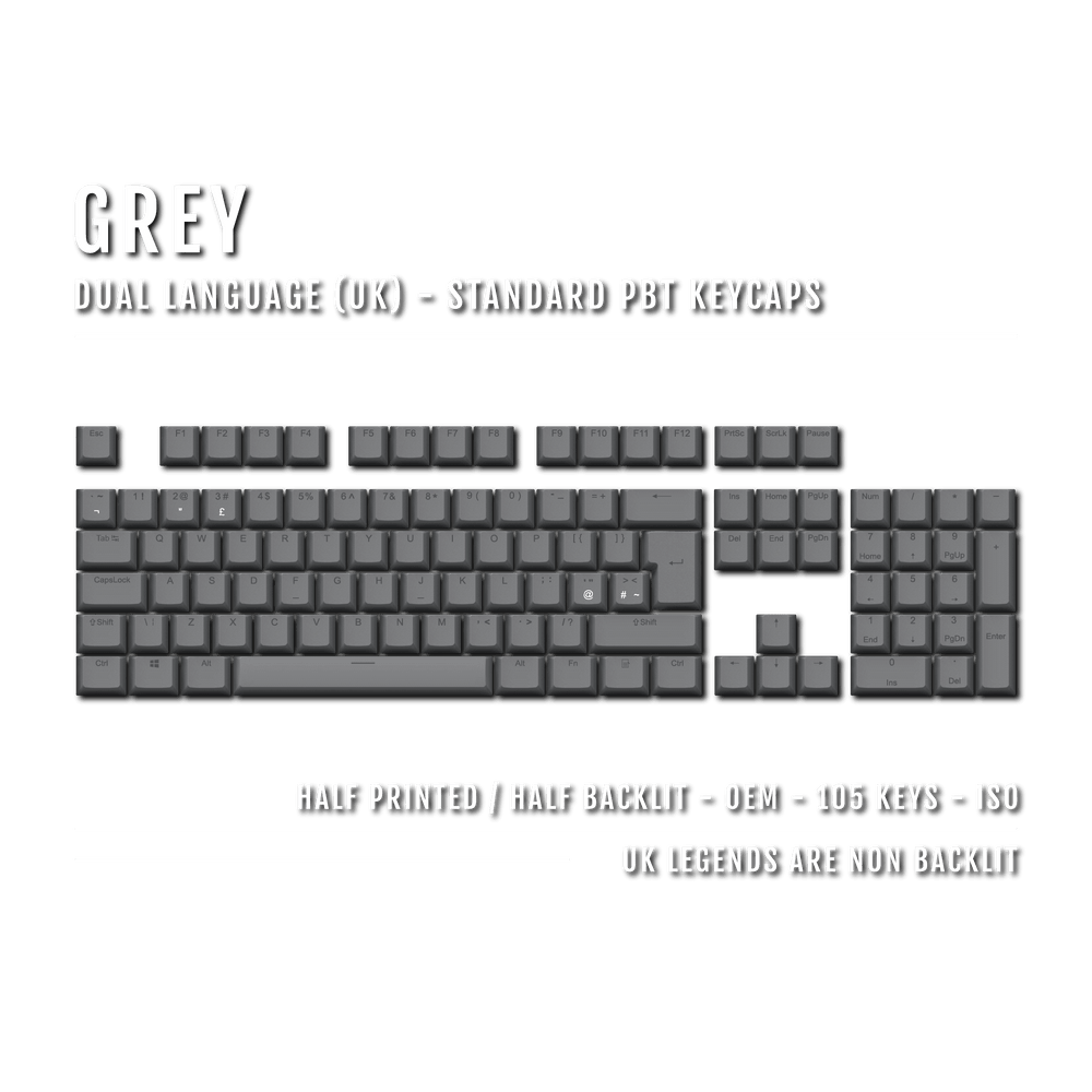 Grey UK Dual Language PBT Keycaps Krome Keycaps LTD Single Colour, UK