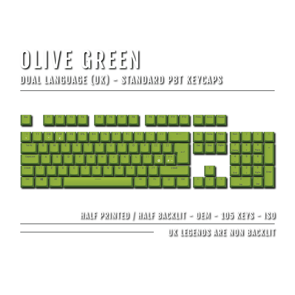 Olive Green UK Dual Language PBT Keycaps Krome Keycaps LTD Single Colour, UK