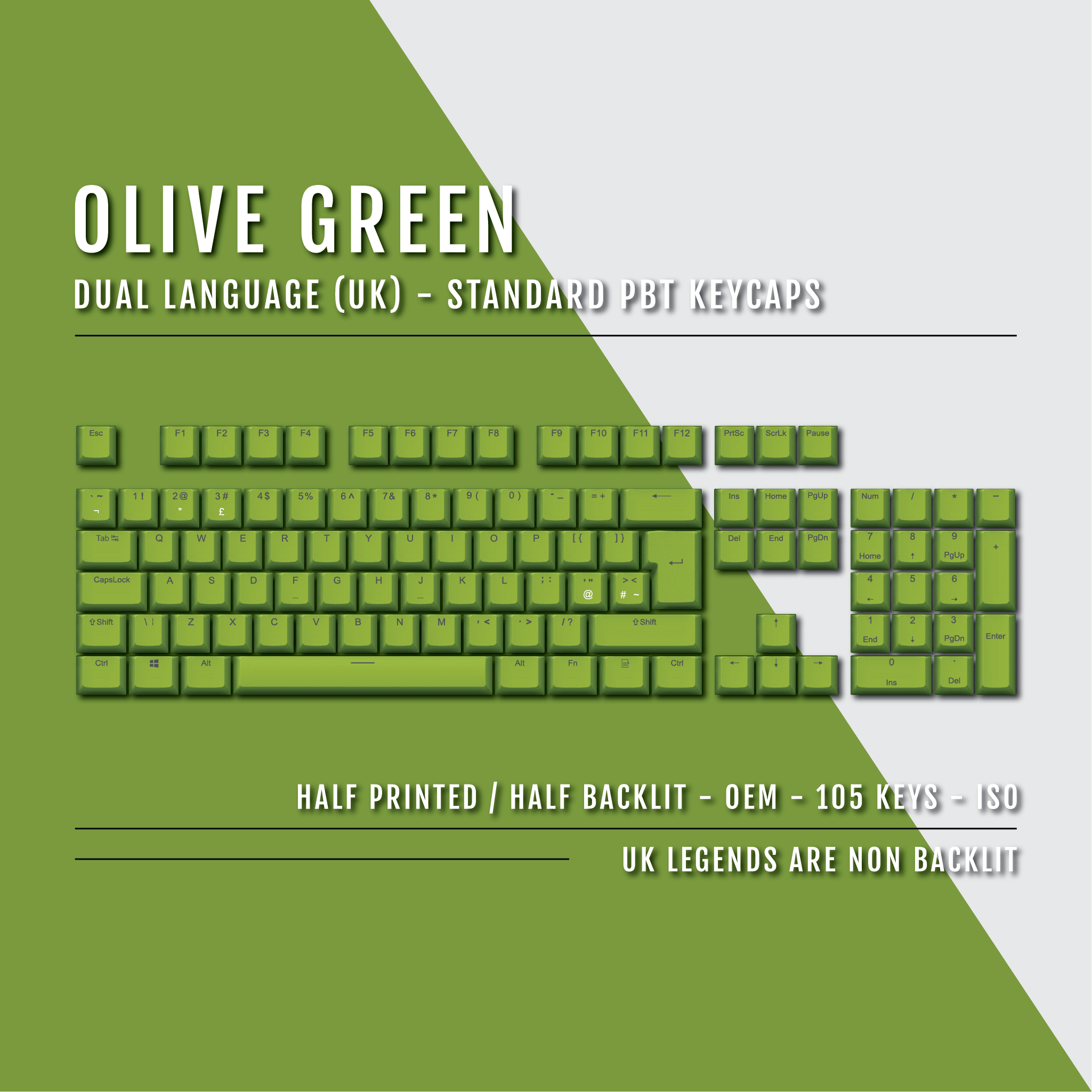 Olive Green UK Dual Language PBT Keycaps – Krome Keycaps LTD