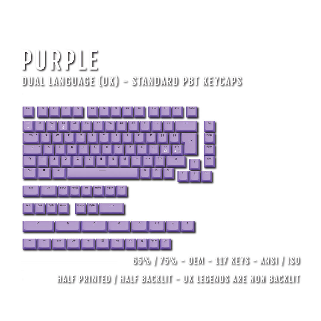 Purple UK Dual Language PBT Keycaps - 65/75% Krome Keycaps LTD Single Colour, UK
