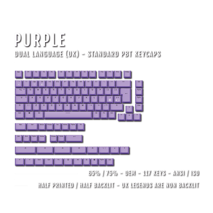 Purple UK Dual Language PBT Keycaps - 65/75% Krome Keycaps LTD Single Colour, UK