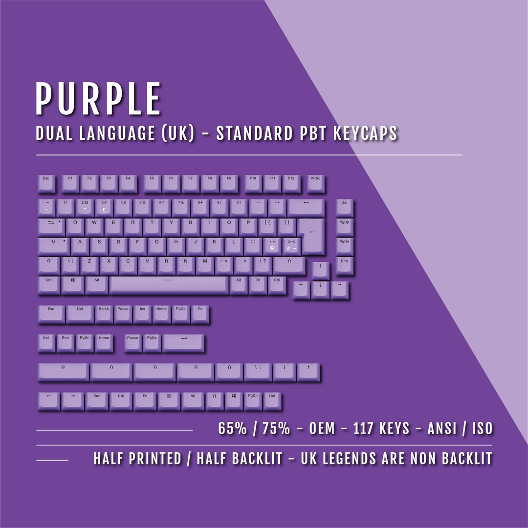 Purple UK Dual Language PBT Keycaps - 65/75% Krome Keycaps LTD Single Colour, UK