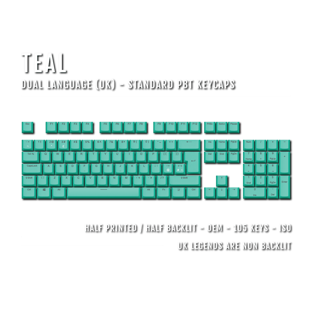 UK Teal PBT Keycaps - ISO/ANSI - 100% Size - Dual Language Keycaps - kromekeycaps