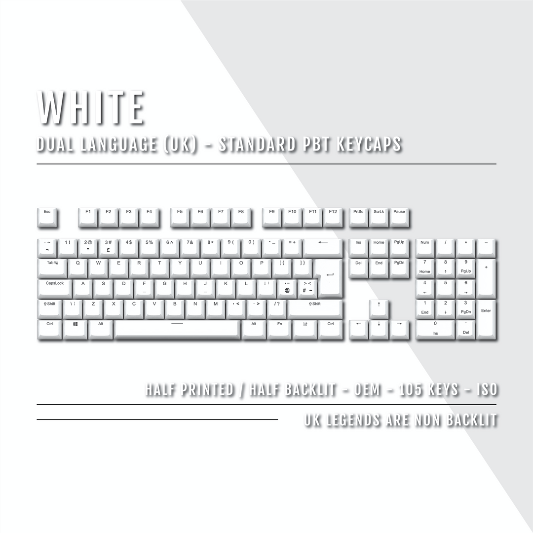 White UK Dual Language PBT Keycaps Krome Keycaps LTD Single Colour, UK