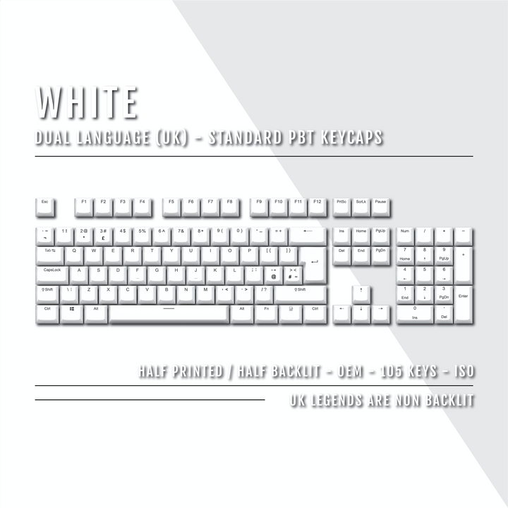 White UK Dual Language PBT Keycaps Krome Keycaps LTD Single Colour, UK