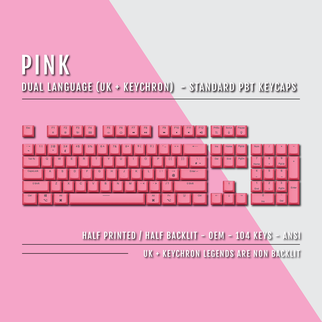 Pink UK & Keychron (Layout) Dual Language PBT Keycaps Krome Keycaps LTD mac & multimedia