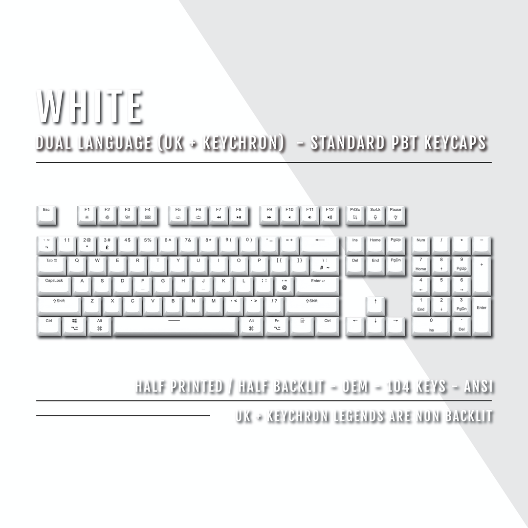 White UK & Keychron (Layout) Dual Language PBT Keycaps Krome Keycaps LTD mac & multimedia