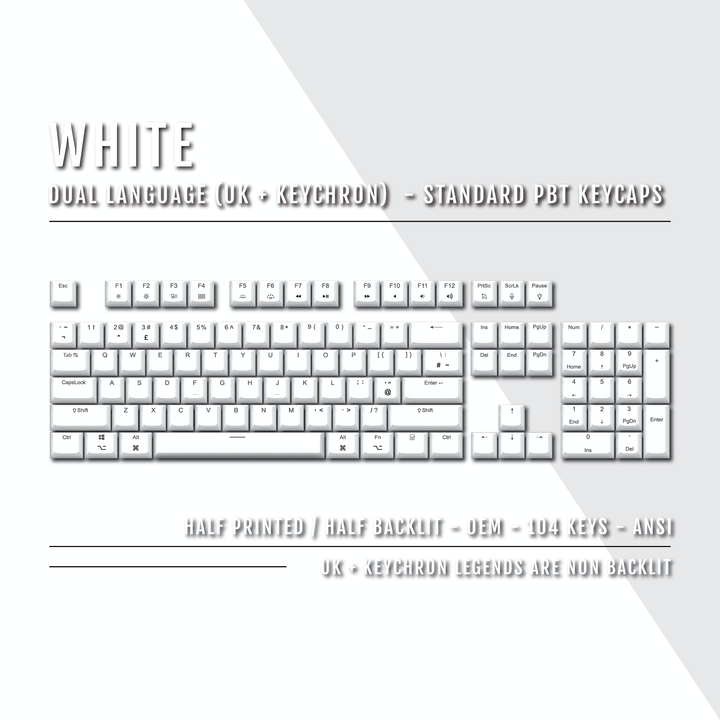 White UK & Keychron (Layout) Dual Language PBT Keycaps Krome Keycaps LTD mac & multimedia