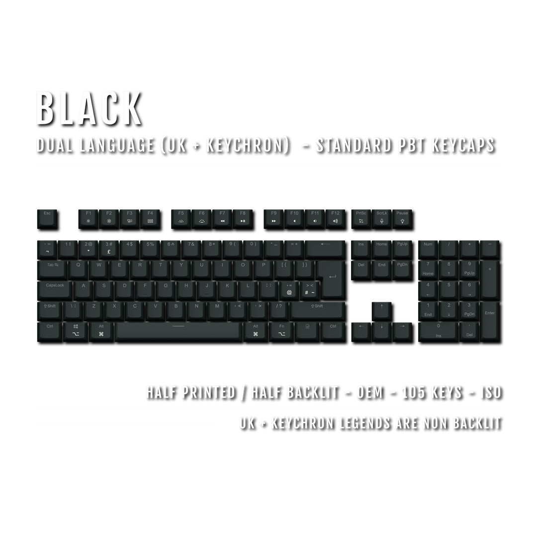 Black UK & Keychron (Layout) Dual Language PBT Keycaps Krome Keycaps LTD mac & multimedia