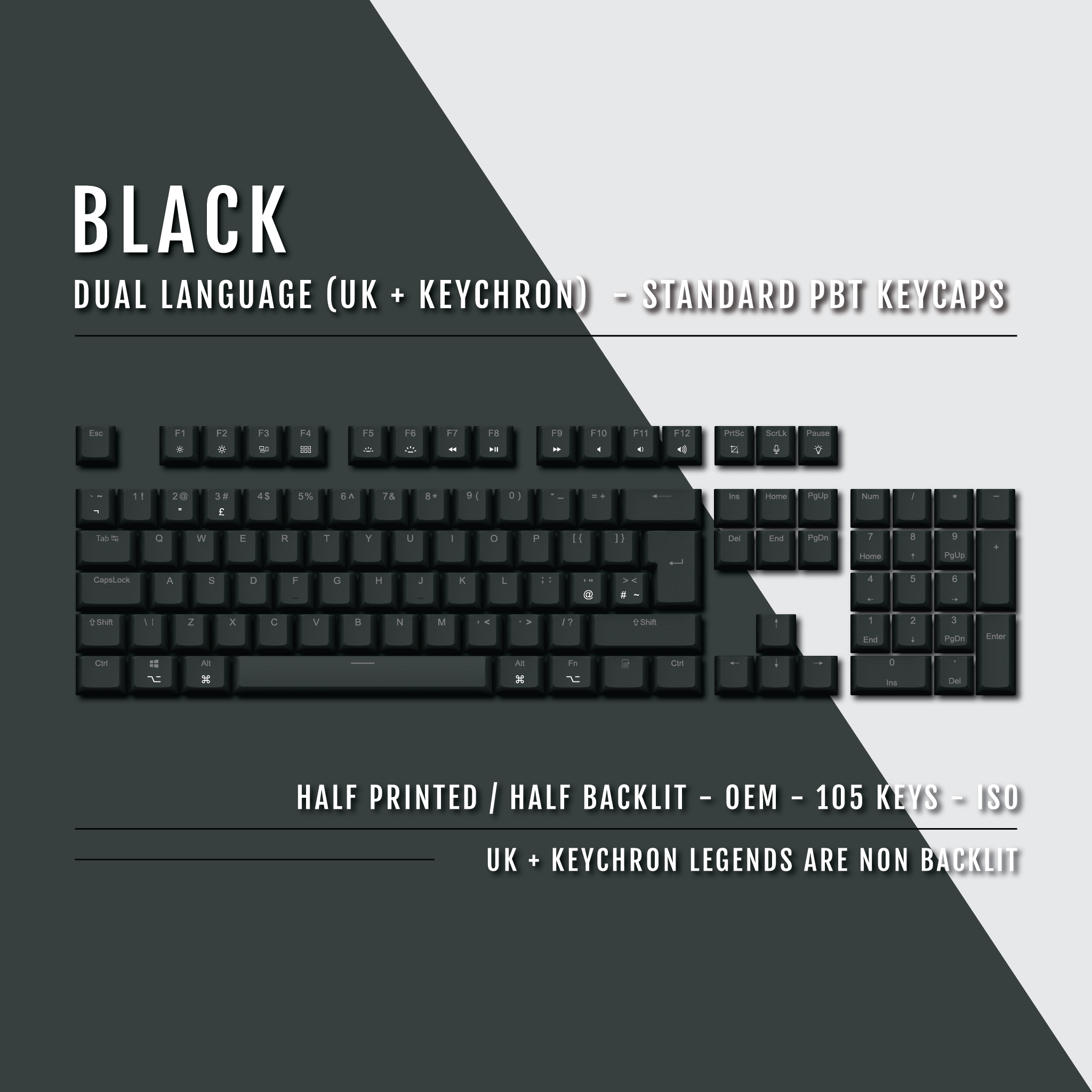 Black UK & Keychron (Layout) Dual Language PBT Keycaps – Krome Keycaps LTD
