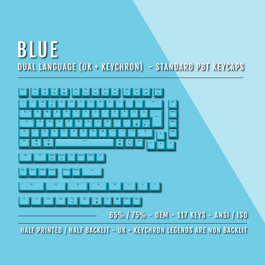 Blue UK & Keychron (Layout) Dual Language PBT Keycaps - 65/75% Krome Keycaps LTD mac & multimedia