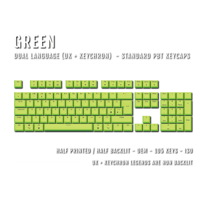 Green UK & Keychron (Layout) Dual Language PBT Keycaps Krome Keycaps LTD mac & multimedia