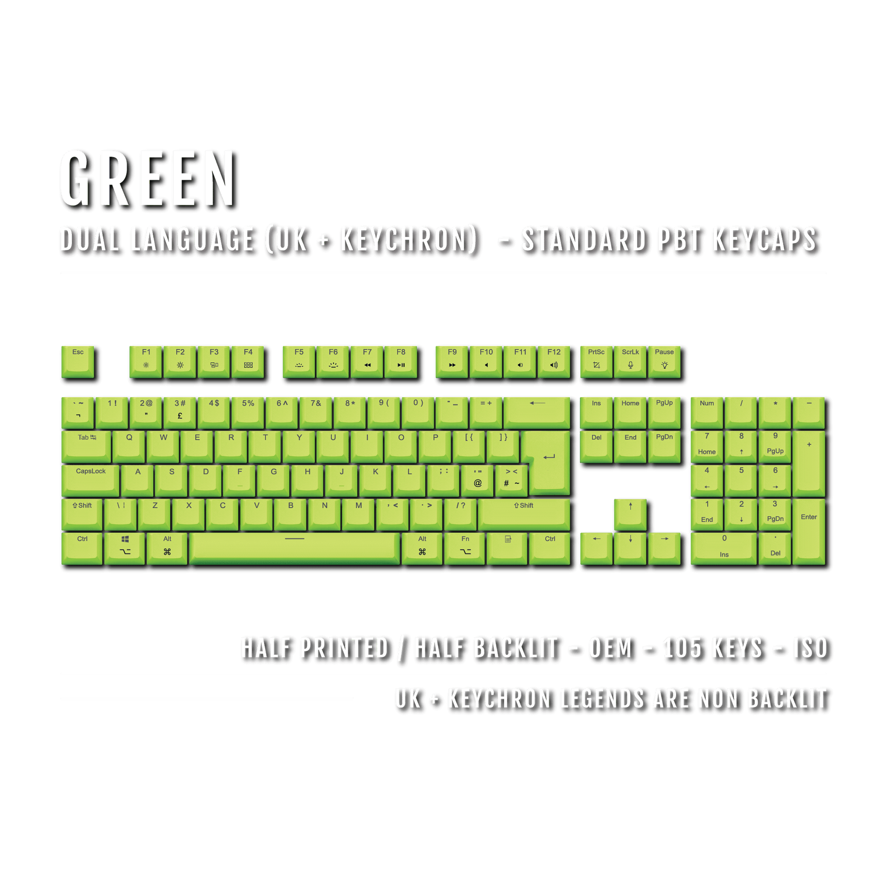 Green UK & Keychron (Layout) Dual Language PBT Keycaps – Krome Keycaps LTD
