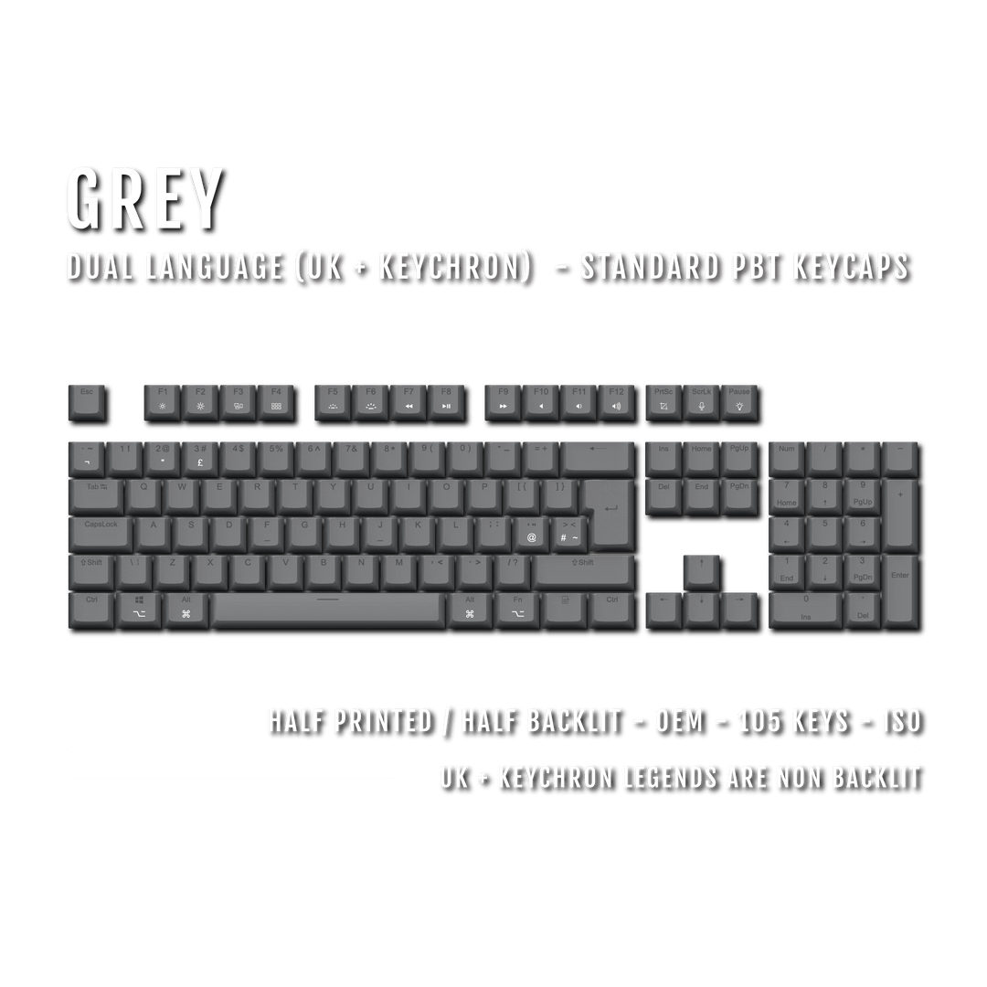 Grey UK & Keychron (Layout) Dual Language PBT Keycaps Krome Keycaps LTD mac & multimedia