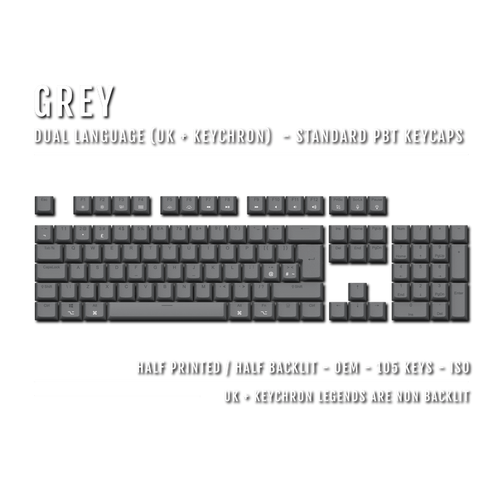 Grey UK & Keychron (Layout) Dual Language PBT Keycaps Krome Keycaps LTD mac & multimedia