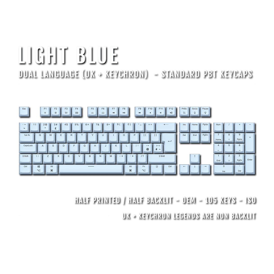 Light Blue UK & Keychron (Layout) Dual Language PBT Keycaps Krome Keycaps LTD mac & multimedia